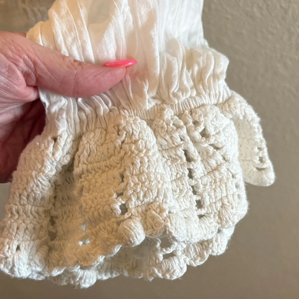 Free People White Crochet Peasant Blouse